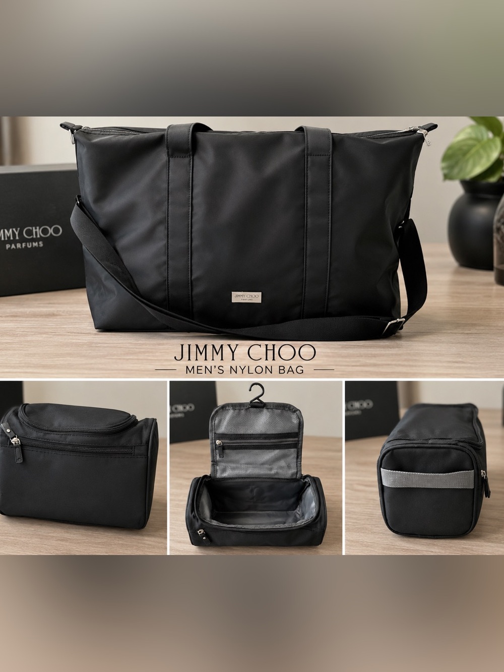 Jimmy Choo Black Nylon Weekend Bag and Samples